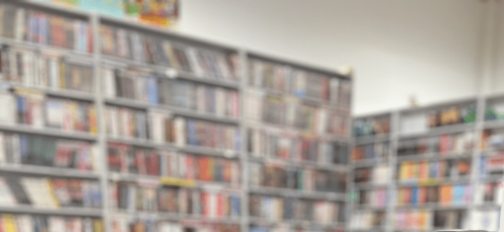 Blurred library shelves